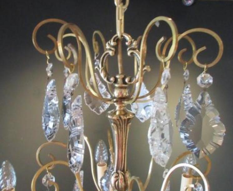 Superb Edwardian Period Brass & Cut Glass Chandelier - Image 4