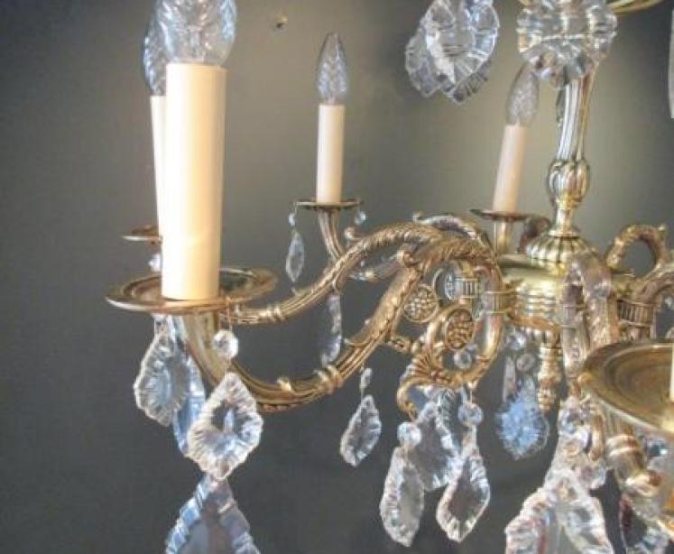 Superb Edwardian Period Brass & Cut Glass Chandelier - Image 5