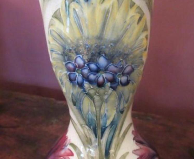 Rare Moorcroft Cornflower on Cream Ground Vase - Image 2
