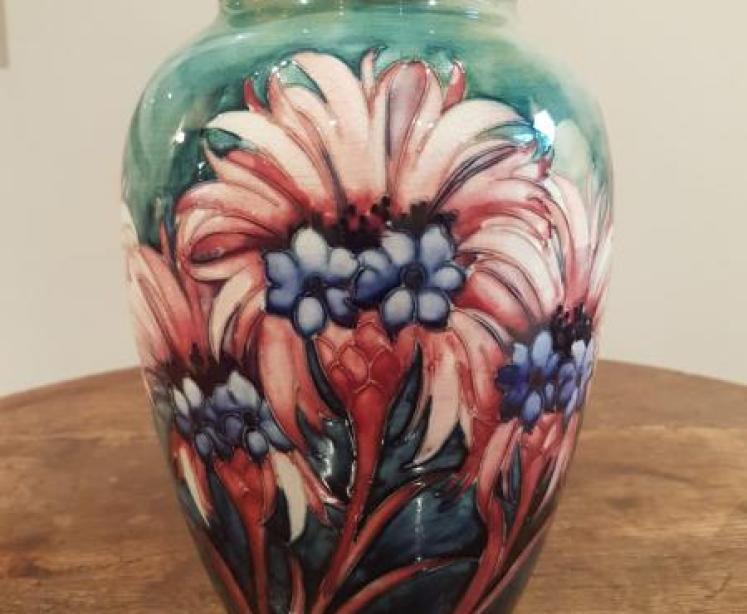 Moorcroft Cornflower Vase On Rare Blue-Green Ground - Image 1