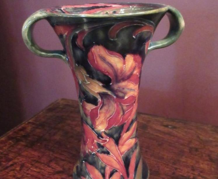 Early Moorcroft Spanish on Ochre Twin Handled Vase - Image 1