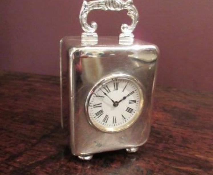 Miniature Edwardian Period Solid Silver Carriage Clock - Image 1