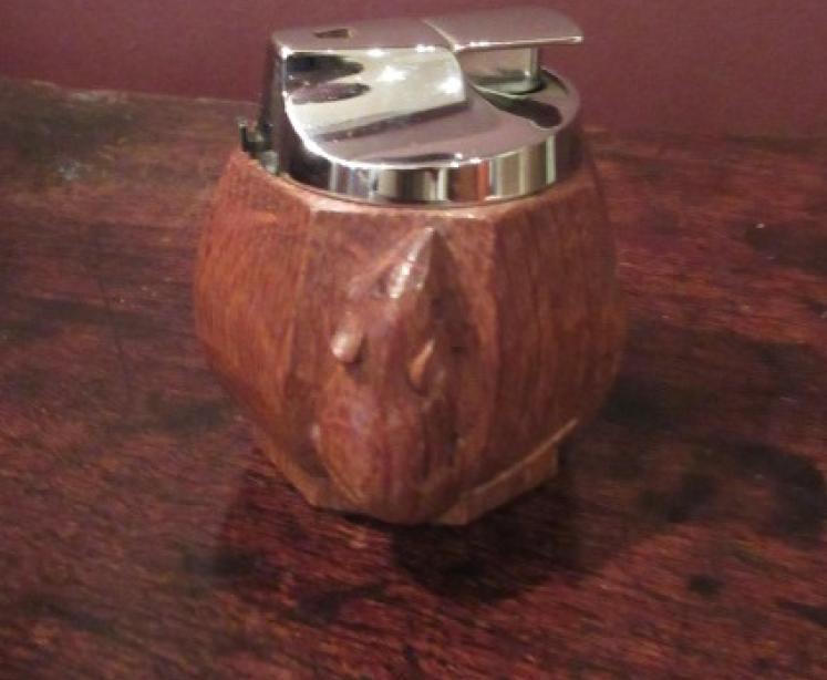 Rare Mouseman Adzed Oak Table Lighter - Image 1