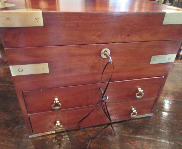 Early Victorian Mahogany Brass Bound Jewellery Box - Image 2
