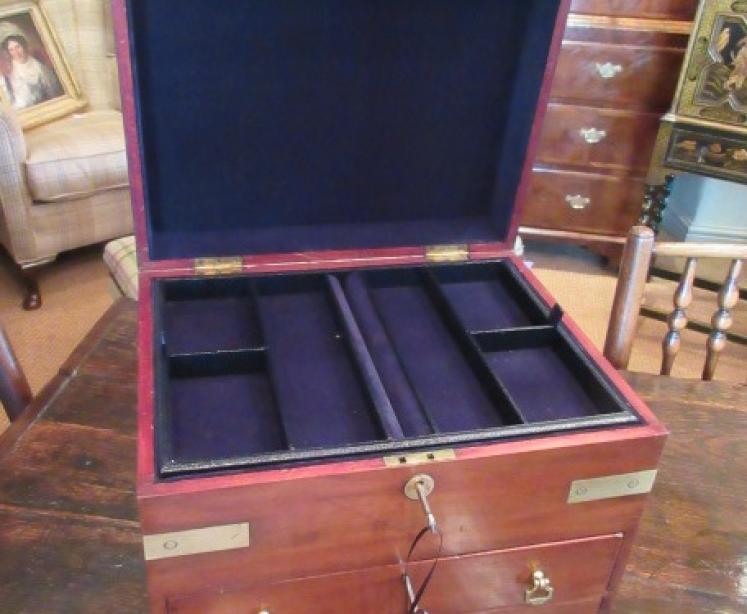 Early Victorian Mahogany Brass Bound Jewellery Box - Image 3