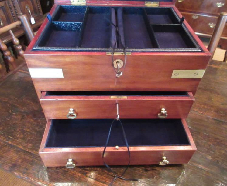 Early Victorian Mahogany Brass Bound Jewellery Box - Image 4