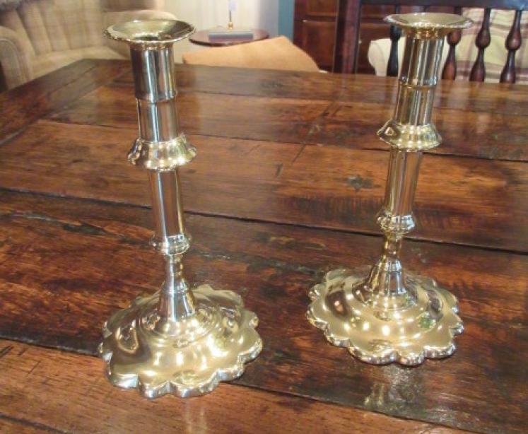 Pair of George III Period Brass Seamed Candlesticks - Image 1