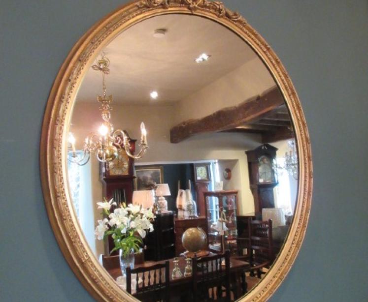 Large 19th Century Oval Plaster Gilt Wall Mirror - Image 1