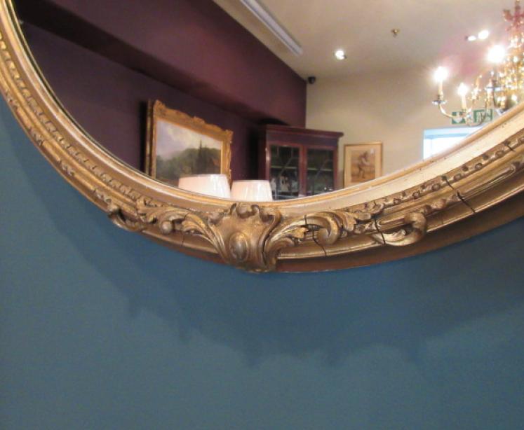 Large 19th Century Oval Plaster Gilt Wall Mirror - Image 3