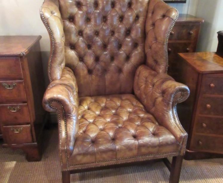 Victorian Leather Buttoned Wing Back Armchair - Image 1