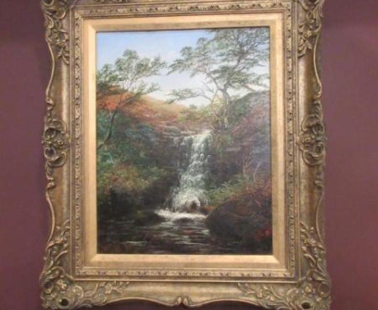 Victorian William Mellor 'Waterfall Landscape' Oil on Canvas - Image 1