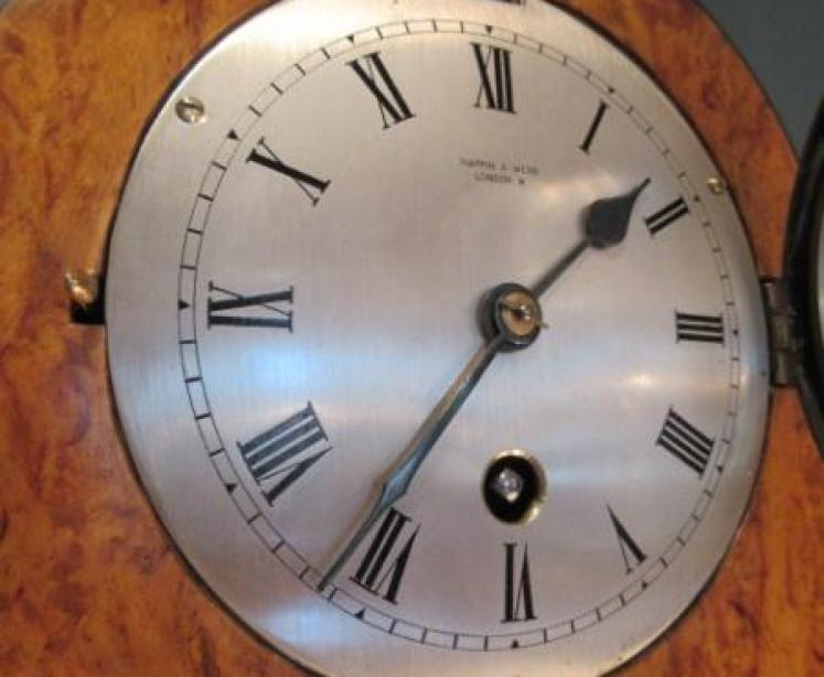 Victorian Bird's Eye Maple Inlaid Library Wall Clock - Image 2