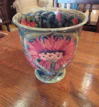 Moorcroft Cornflower on Ochre Pedestal Vase