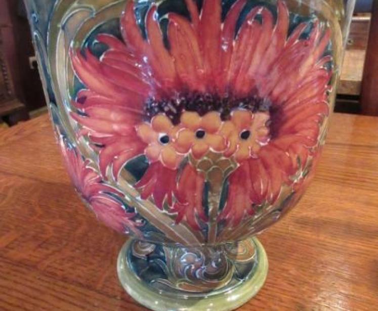 Moorcroft Cornflower on Ochre Pedestal Vase - Image 3