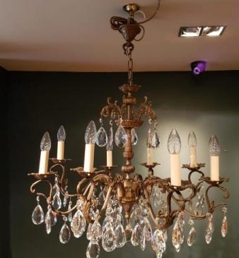 Edwardian Bronze and Crystal Chandelier