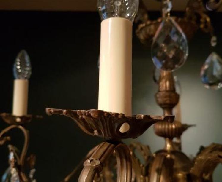 Edwardian Bronze and Crystal Chandelier - Image 2