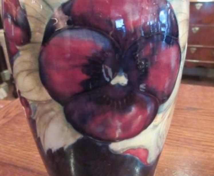 Moorcroft Pansy Pattern Tall Vase - Image 2
