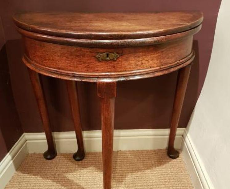 Small George II Oak Semi Circular Gaming Table - Image 1