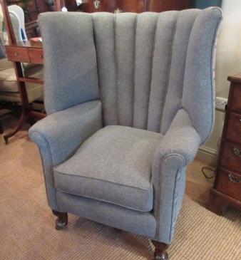 Mid Victorian Barrel Back Upholstered Wing Armchair