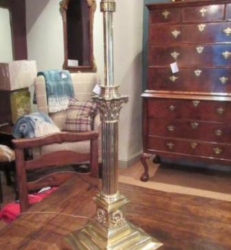 Victorian Cast Brass Corinthian Column Table Lamp