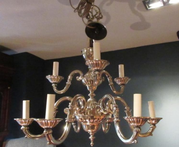 Superb Edwardian Period Bronze Two Tier Chandelier - Image 1