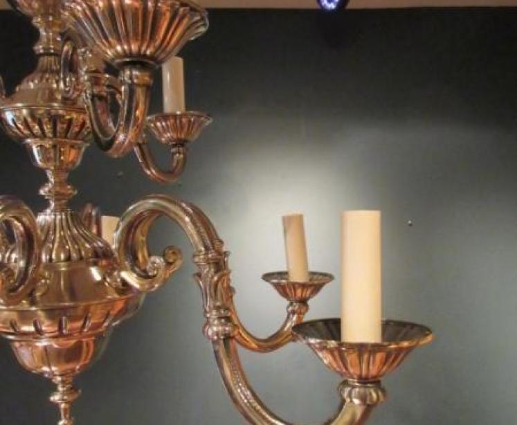 Superb Edwardian Period Bronze Two Tier Chandelier - Image 5