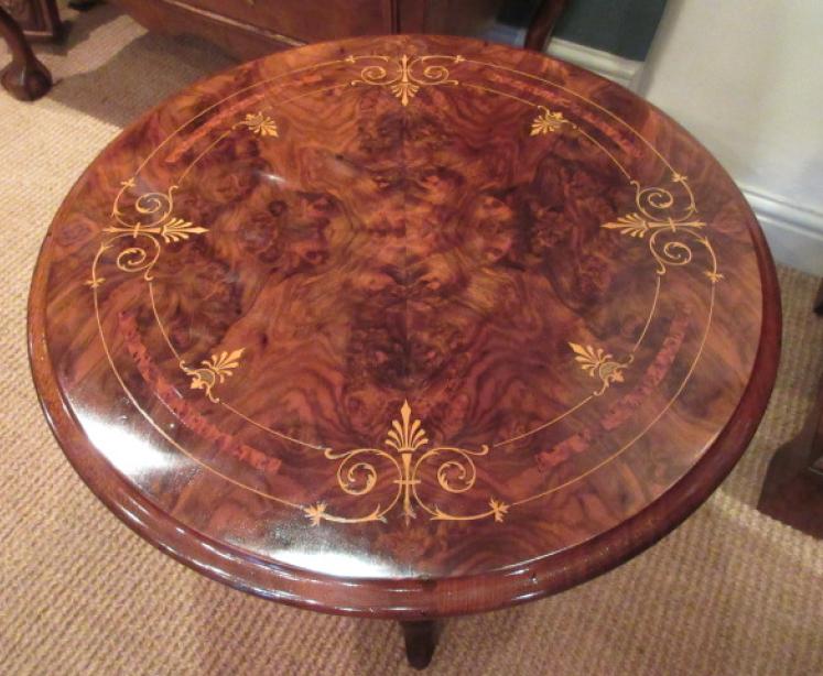 Top Quality Victorian Burr Walnut Inlaid Lamp Table - Image 2