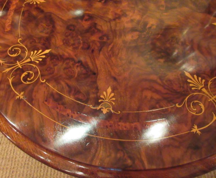 Top Quality Victorian Burr Walnut Inlaid Lamp Table - Image 3