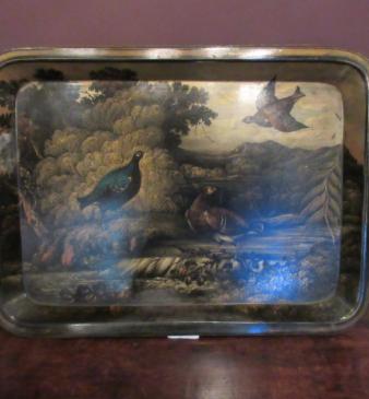 Large Early Victorian Game Scene Paper Mache Tray