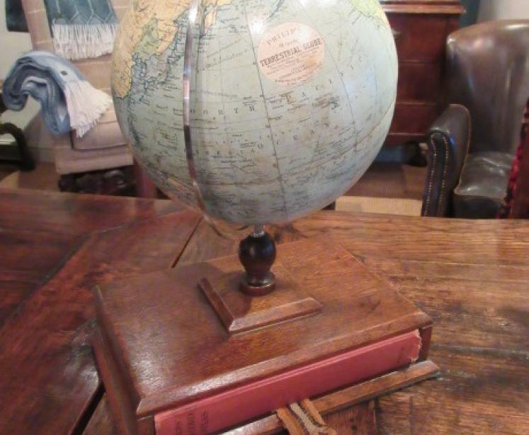 Unusual Phillip's 9" Paper Mache Globe on Stand - Image 1