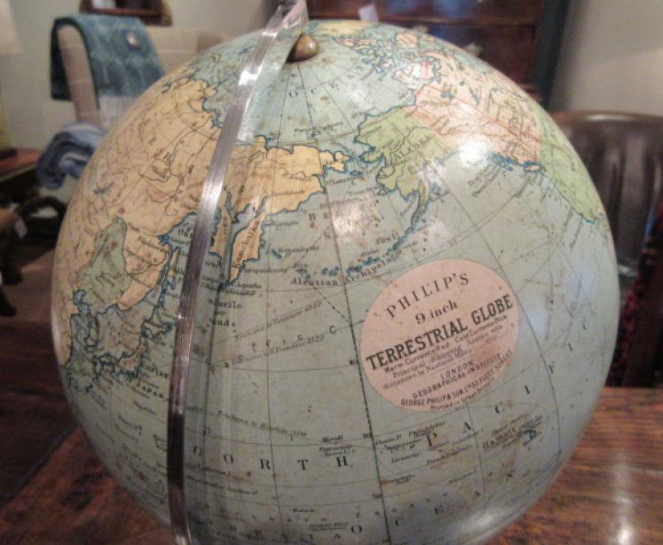 Unusual Phillip's 9" Paper Mache Globe on Stand - Image 3