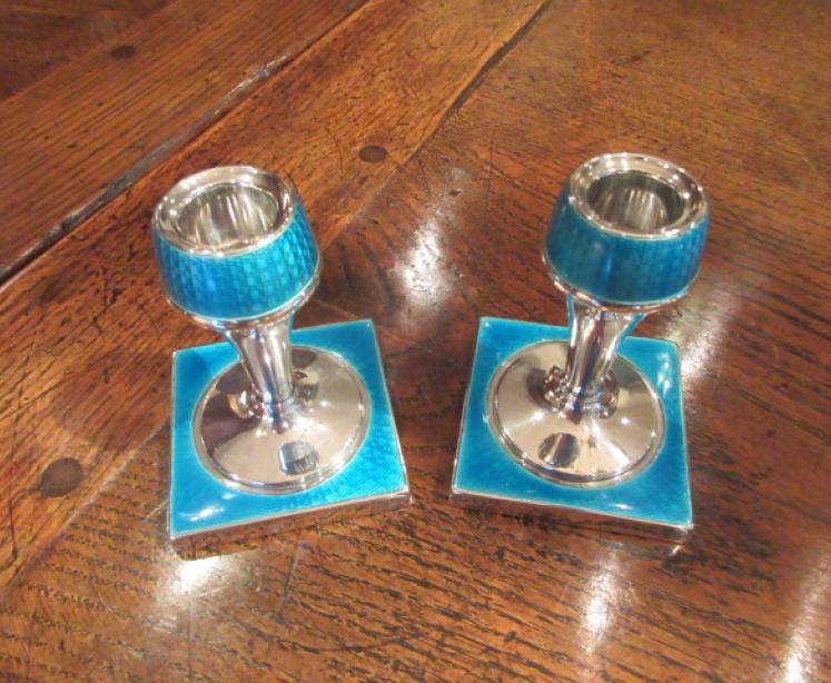 Pair of George V Period Silver & Enamel Candlesticks - Image 5