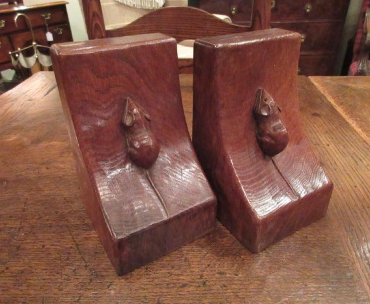 Early Pair of Mouseman Adzed Oak Bookends.c.1940 - Image 1