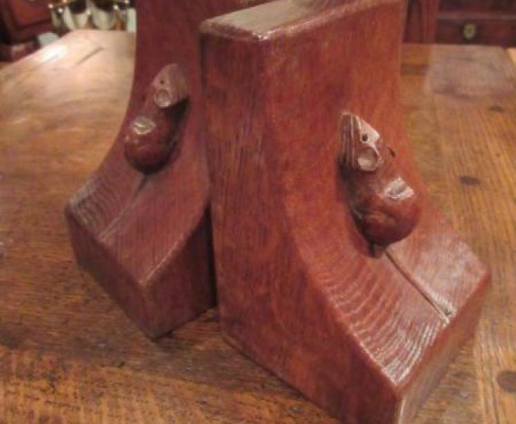 Early Pair of Mouseman Adzed Oak Bookends.c.1940 - Image 4