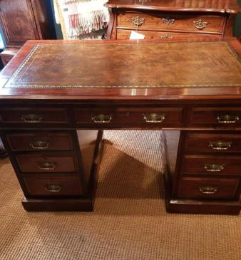 Mid Victorian Mahogany Pedestal Desk by Maples