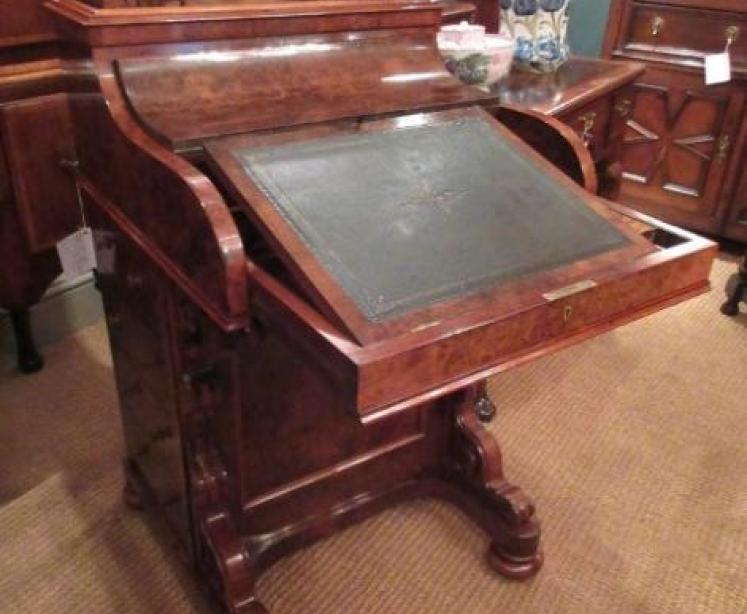 Superb Mid Victorian Burr Walnut Piano Front Davenport Desk - Image 1