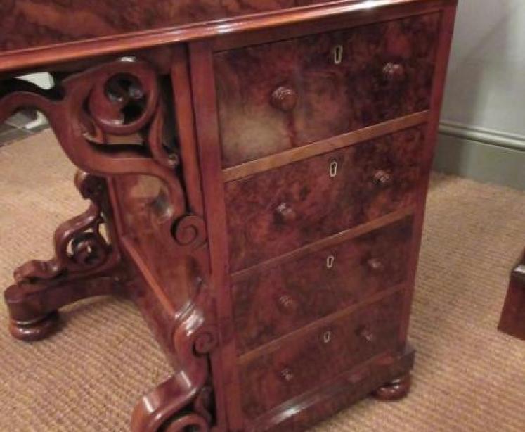 Superb Mid Victorian Burr Walnut Piano Front Davenport Desk - Image 4