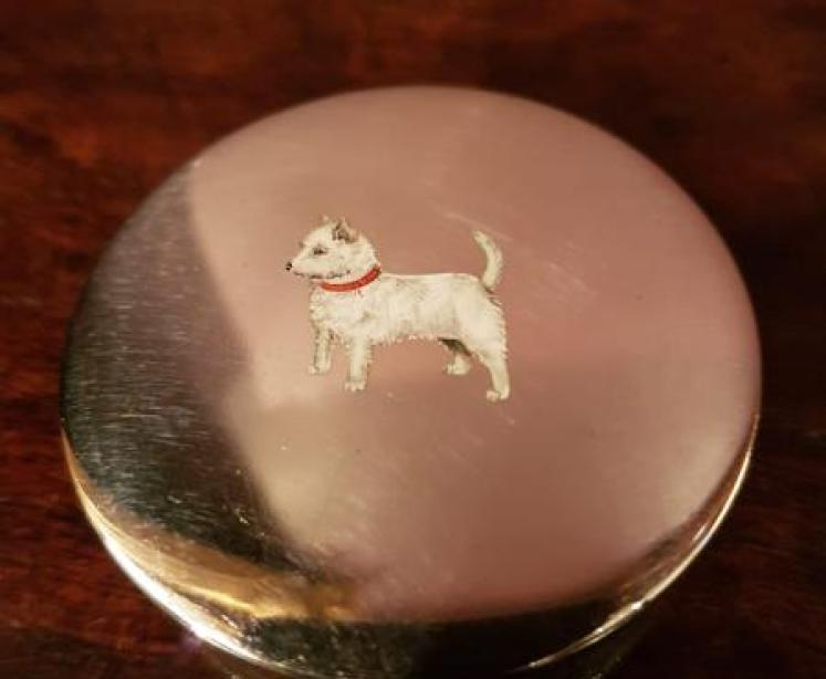 George V Period Silver & Terrier Enamel Pill Box - Image 4