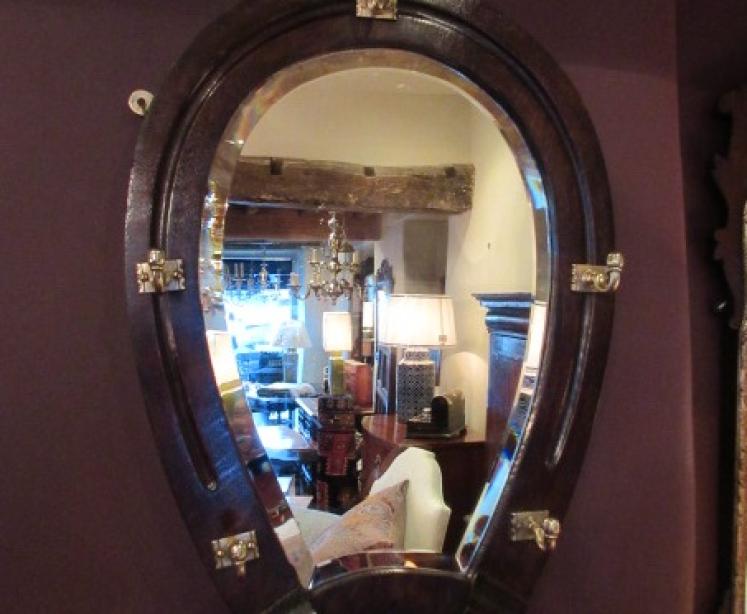 Late 19th Century Polished Oak 'Horseshoe' Hall Mirror - Image 1
