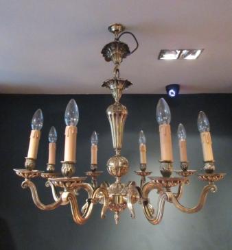 Edwardian Period Cast Brass Eight Arm Chandelier