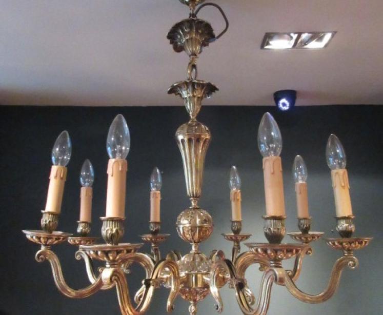 Edwardian Period Cast Brass Eight Arm Chandelier - Image 1