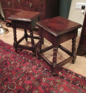 Pair of George III Period Fruitwood & Oak Joint Stools