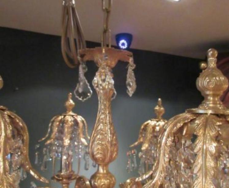 Pair of Matching 1920's Gilt Bronze Chandeliers - Image 4