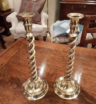Pair of Victorian Cast Brass Barley Twist Candlesticks