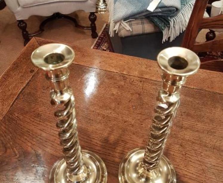Pair of Victorian Cast Brass Barley Twist Candlesticks - Image 2