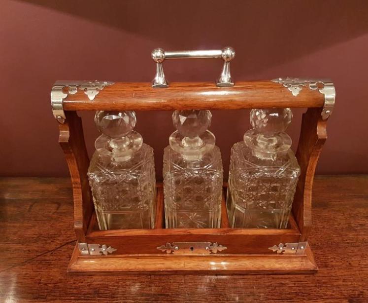 Victorian Oak Three Bottle Tantalus - Image 1