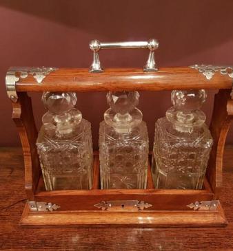 Victorian Oak Three Bottle Tantalus