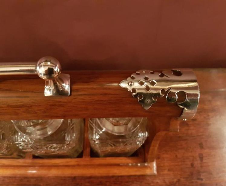 Victorian Oak Three Bottle Tantalus - Image 3