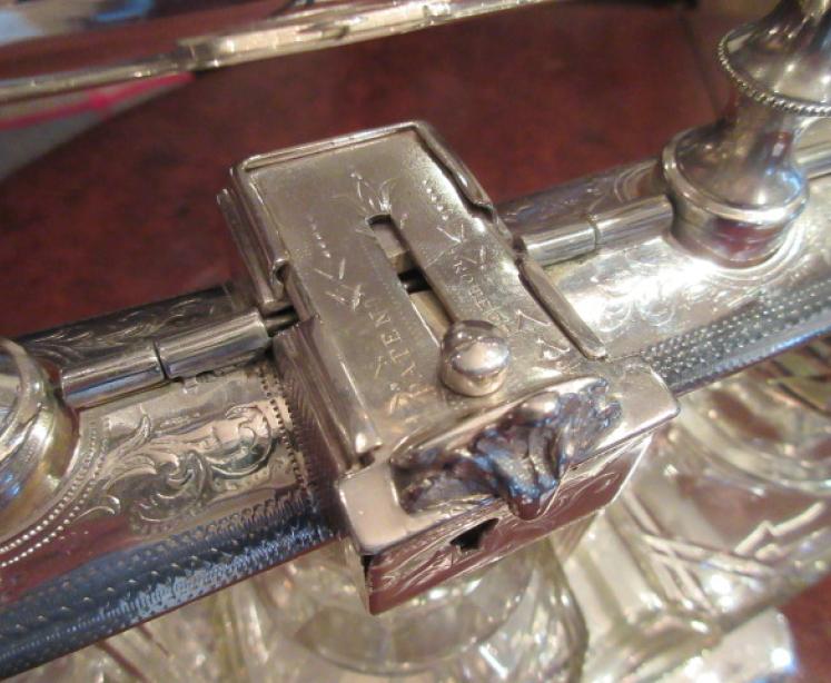 Fine Late Victorian Silvered Three Bottle Tantalus - Image 4