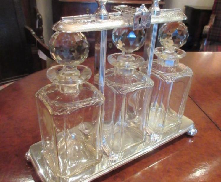 Fine Late Victorian Silvered Three Bottle Tantalus - Image 5